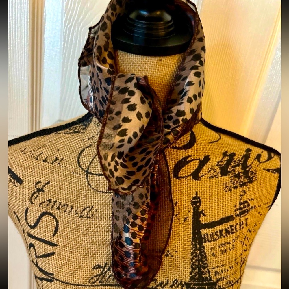 Silky Metallic Scarf Leopard Animal Print Metallic Headwear Gold & Brown Twillie